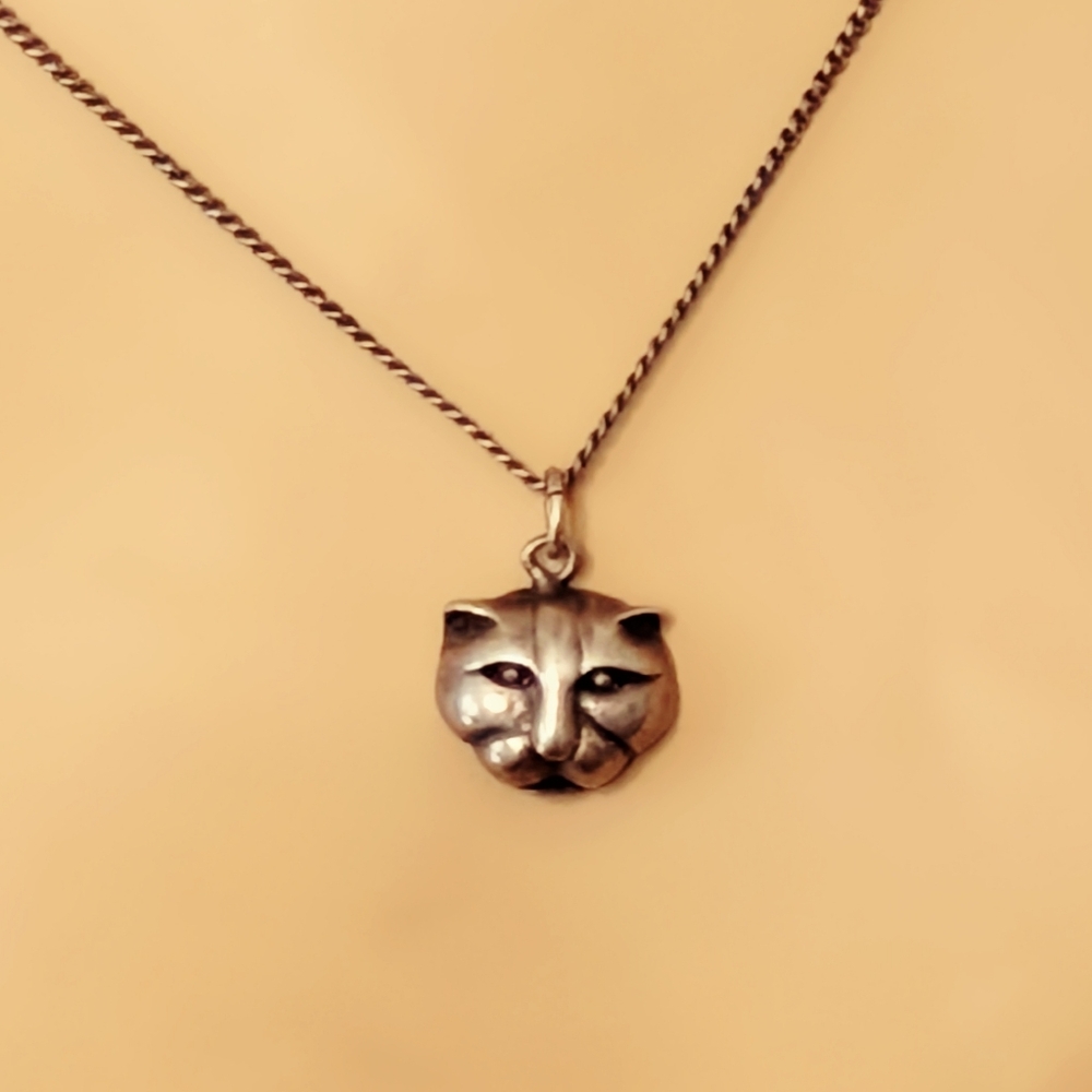 Vintage Y2K Sterling Silver Cat Pendant Necklace - Picture 2 of 4
